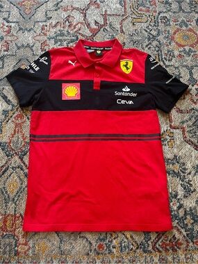 Puma Kids' Red and Black Ferrari Polo Shirt Size L UK 13-14Y
